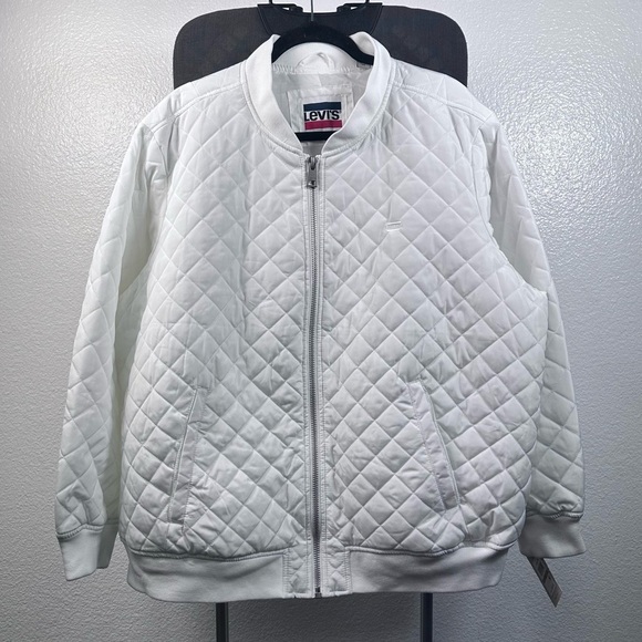 Levi's Women's White Diamond Quilted Bomber Jacket w/zipper Size 3X - Picture 1 of 8